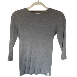 Satva 100% Organic Cotton Qtr Sleeve Gray Top Minimalist Elevated Basic - XS